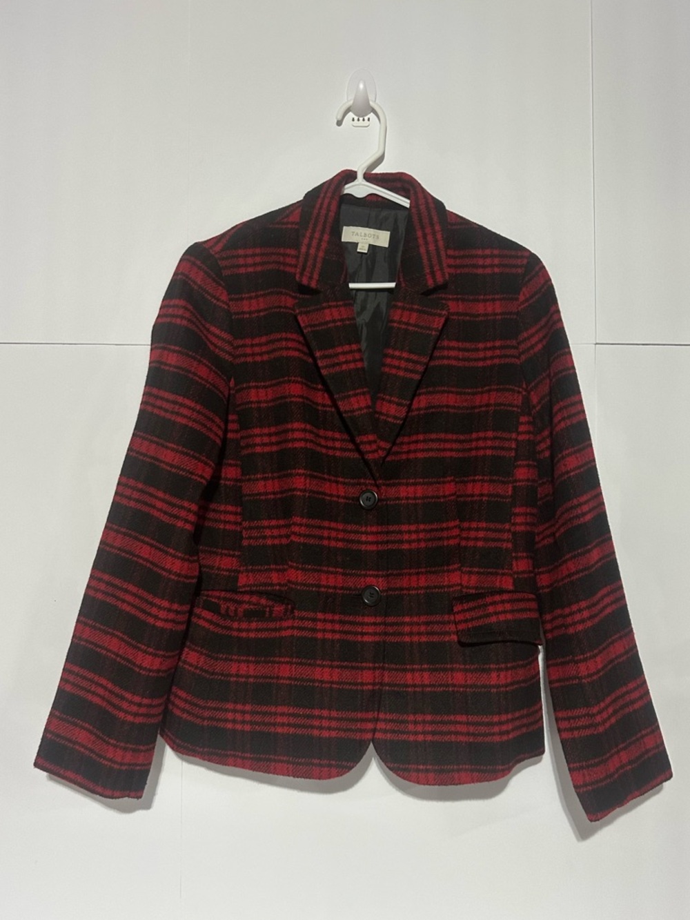 Talbots Red & Black Plaid Wool Blend Women's Blazer Jacket
